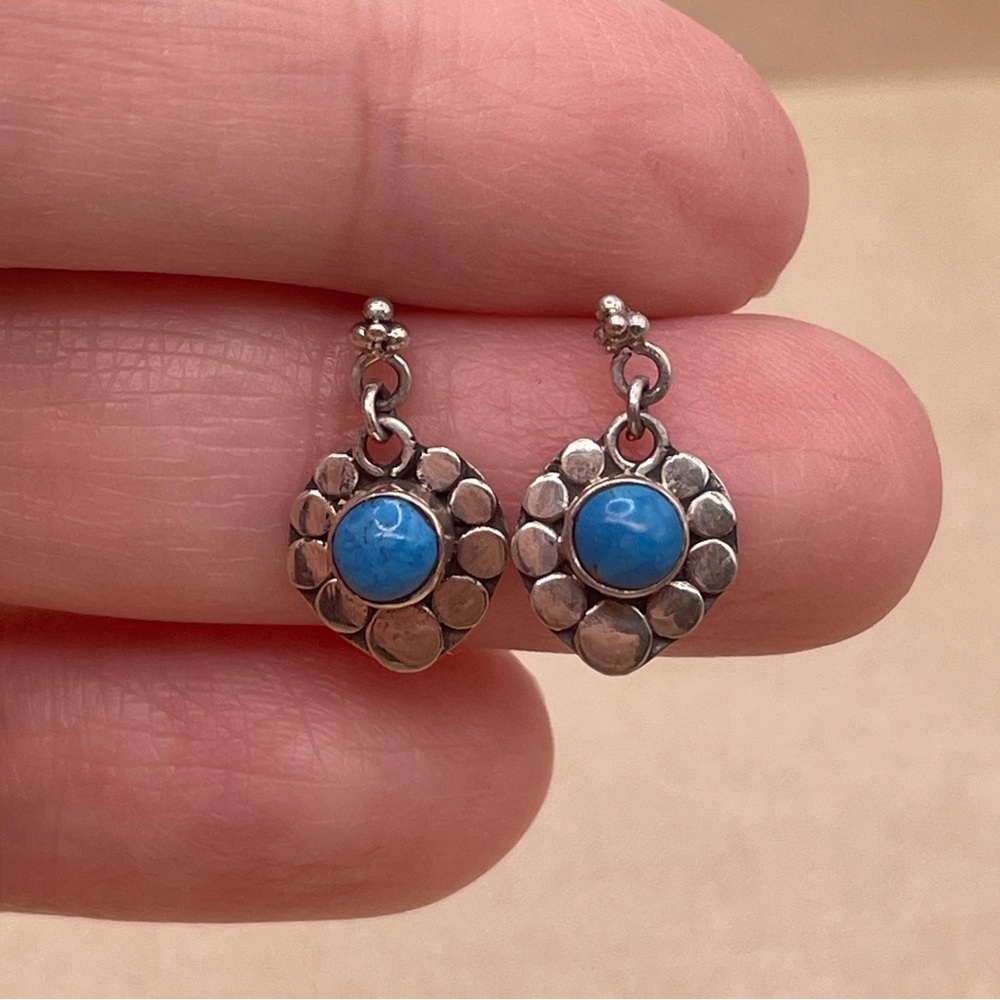 Light Years Silver and Blue Turquoise Flower Dangle Earrings